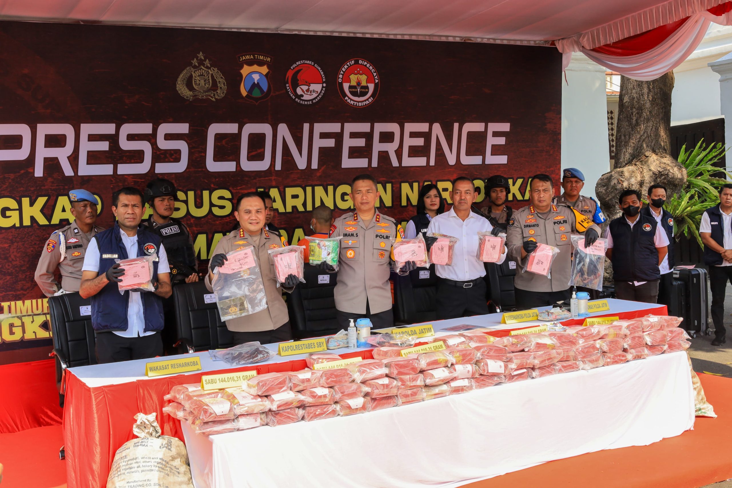 Kapolda Jatim Pimpin Rilis Ungkap Kasus Narkoba Jaringan Antar Provinsi, Sita 144 Kilogram Sabu