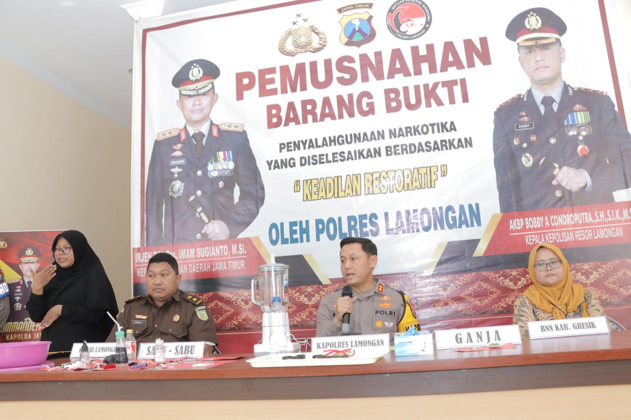 Polres Lamongan Gelar Pemusnahan Barang Bukti Narkoba Hasil Ungkap Kasus Narkotika